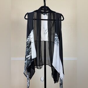 Pretty Angel Black Sheer Vest Open Front Oversized Boho Artsy Layering Oversized